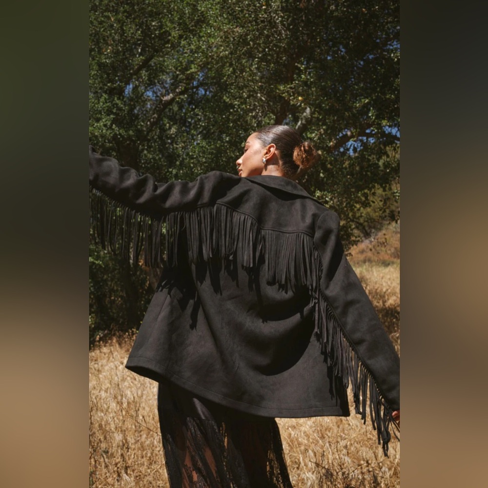Madeline Vintage 100% Wool Western Fringe Black Peacoat Dress Jacket Size 12